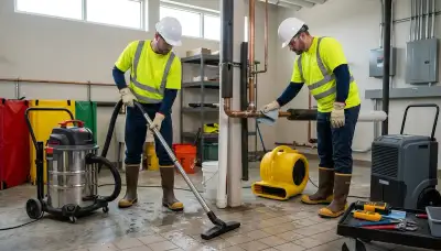 Burst pipe cleanup crew removing water in Sterling Heights, MI home and drying damaged floors