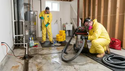Sewer backup cleanup crew in Sterling Heights, MI restoring a flooded home