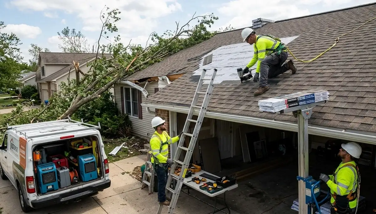 Storm damage restoration crew serving Sterling Heights, MI for water-damaged homes