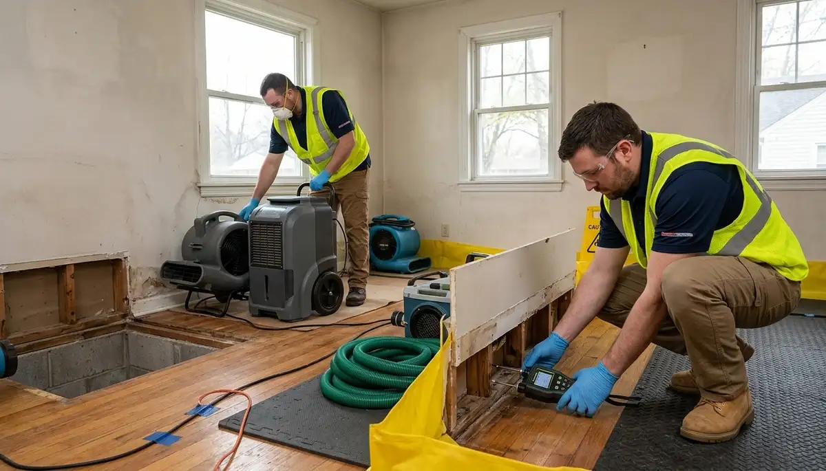 Water damage restoration team in Sterling Heights, MI providing emergency water cleanup services