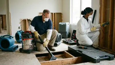 Water damage restoration crew in Sterling Heights, MI removing water from a flooded home